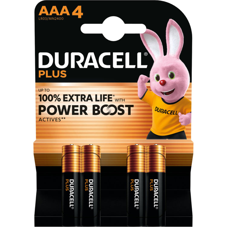 Duracell Plus 100% Alkaline Battery AAA Size Pack of 4