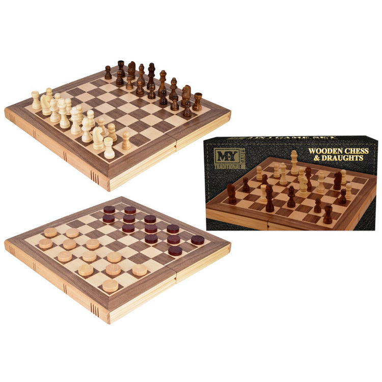 Premium 12" Wooden Chess And Draughts Set