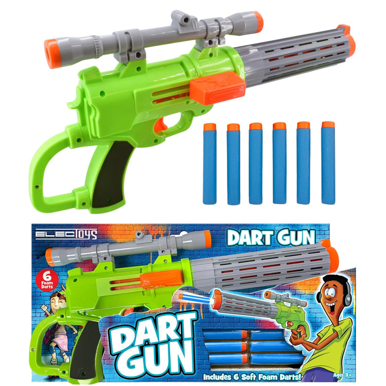 Toy Dart Gun Green Foam Shooter with 6 Soft Darts for Kids