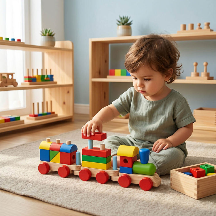Wooden Blocks Stacking Train Set