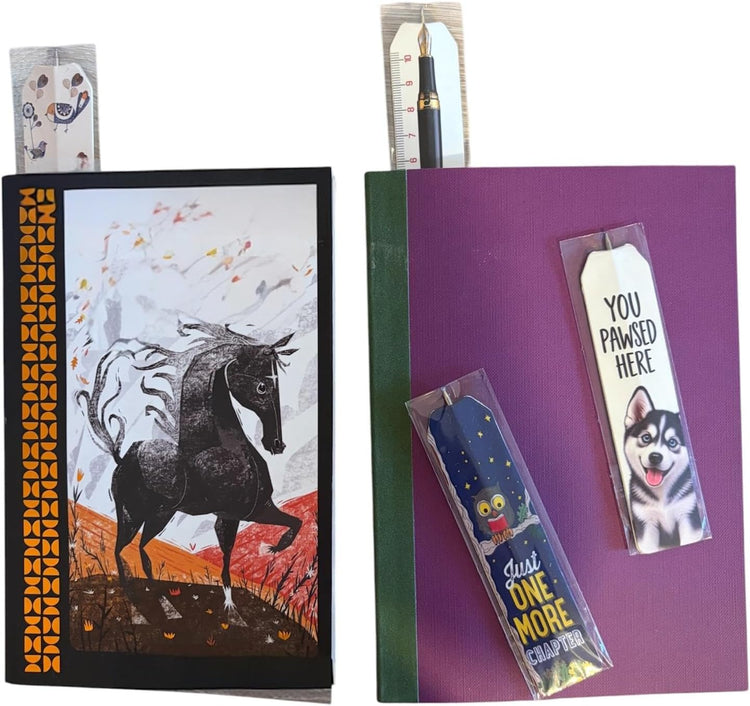 Pack of 5 Flat Paper Pen Bookmark Ruler, 3-in-1 Assorted Design