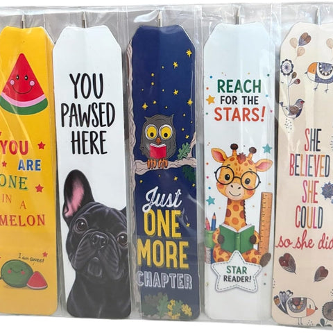 Pack of 5 Flat Paper Pen Bookmark Ruler, 3-in-1 Assorted Design