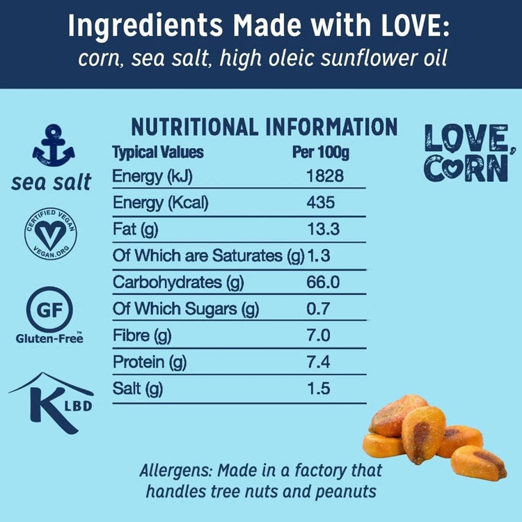 LOVE CORN Crunchy Corn Snack Pack Sea Salt (30 x 20g) 600g
