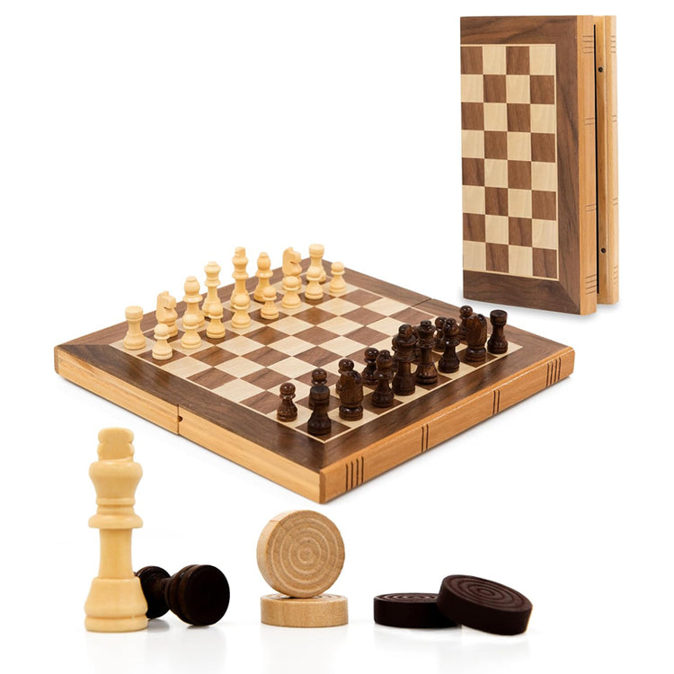 Premium 12" Wooden Chess And Draughts Set
