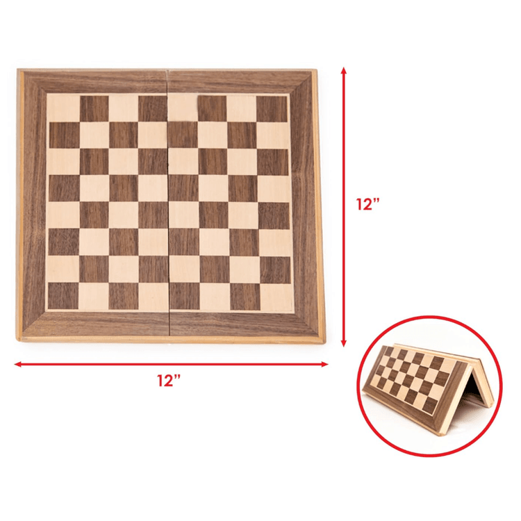 Premium 12" Wooden Chess And Draughts Set