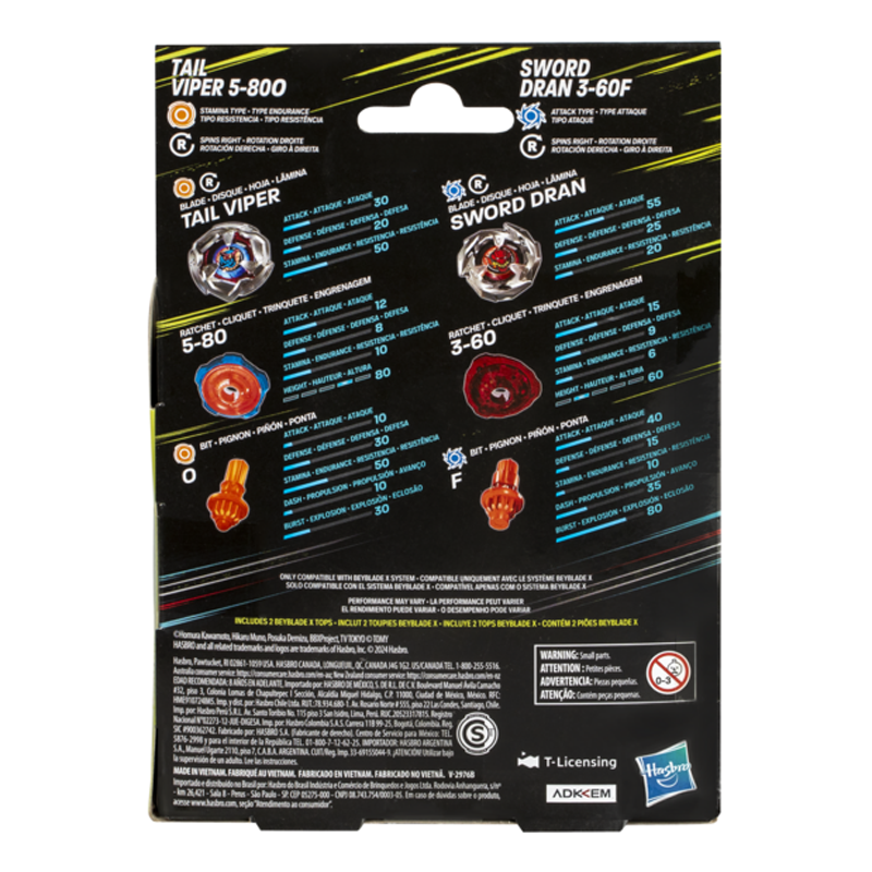 Beyblade X Dual Pack Tail Viper & Sword Dran