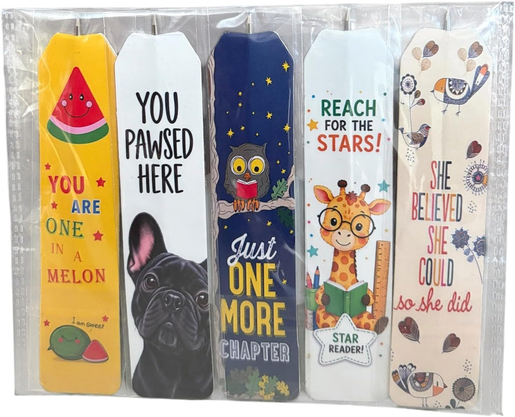 Pack of 5 Flat Paper Pen Bookmark Ruler, 3-in-1 Assorted Design