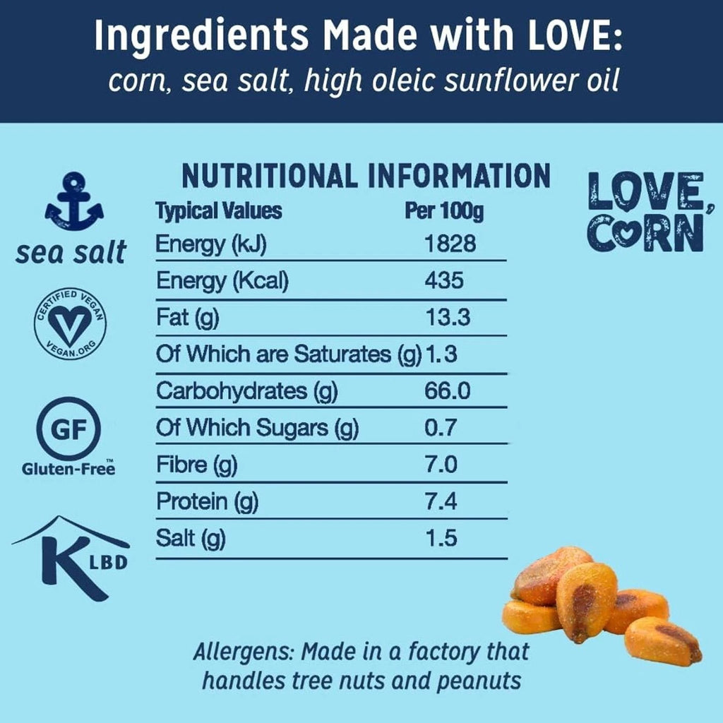 LOVE CORN Crunchy Corn Snack Pack Sea Salt (30 x 20g) 600g